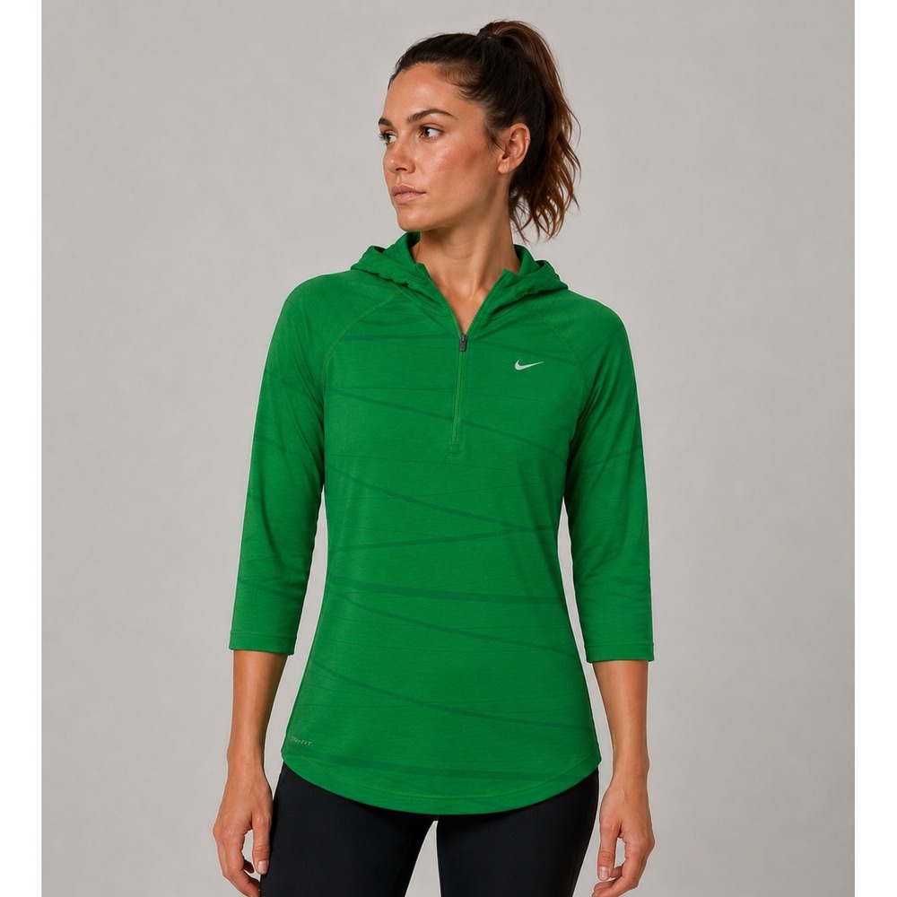 Nike Dri-Fit 1/4‎ Zip Running Hoodie Sz Medium Green Pullover Bright Athletic